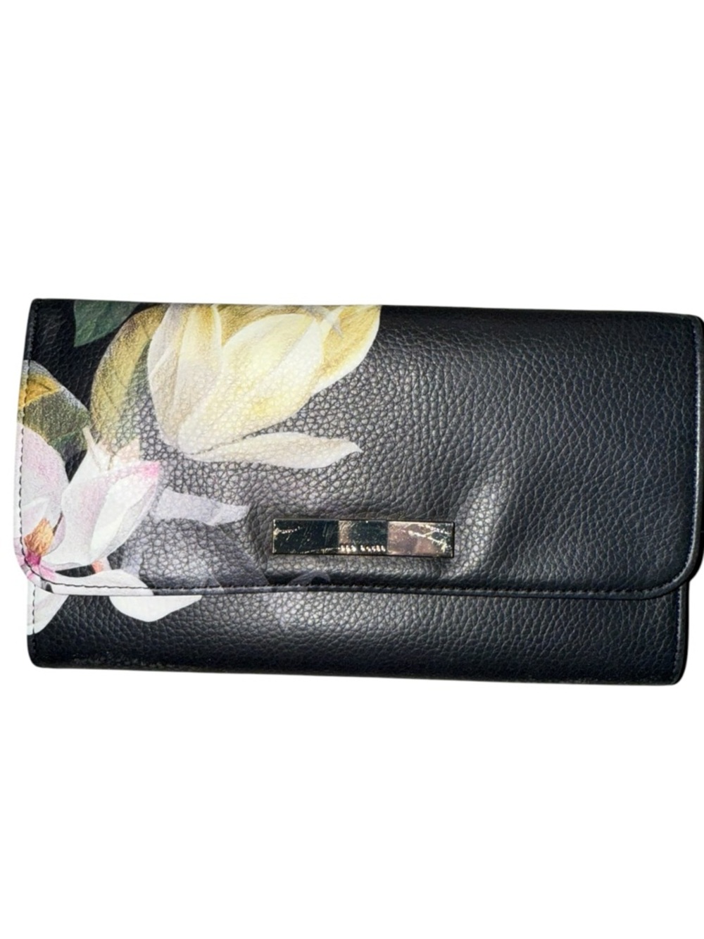 Ted Baker Black Floral Leather Foldover travel jewelry Wallet!